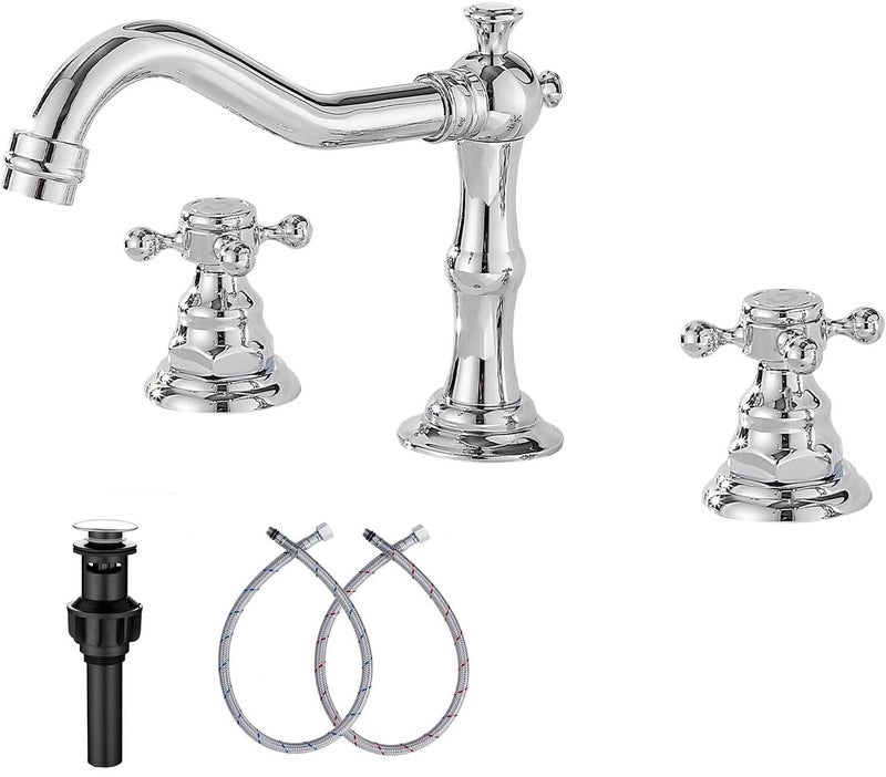GGStudy Two Handles 3 Holes 8-16 inch Widespread Bathroom Sink Faucet Chrome Basin Mixer Tap - Image 1